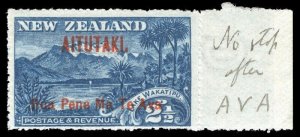 Cook Is - Aitutaki 1903 KEVII 2½d deep blue AVA WITHOUT STOP var MLH. SG 3a.