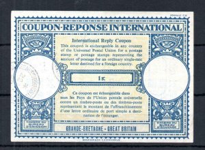 1/- INTERNATIONAL REPLY COUPON WITH 19?? CANCEL ('FORMULE C22' AT TOP RIGHT)