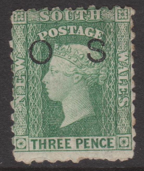 New South Wales 1879-92 QV 3d Green Overprint OS Mint