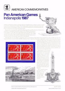 USPS Commemorative Panel 275 Pan American Games #2247 Block/4 Mint 1987