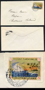 Gilbert Ellice Christmas Is 1919 5c Yacht local stamp on locally addressed cover