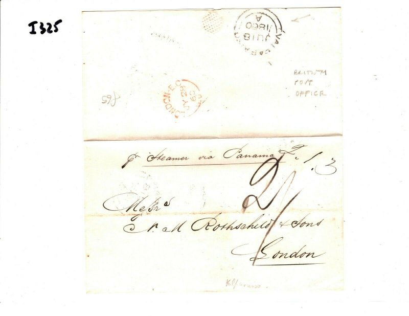 CHILE Cover BRITISH POST OFFICE*Valparaiso* Transatlantic Via Panama 1860 Gi-325