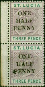 St Lucia 1891 1/2d on 3d Dull Mauve & Green SG53 Fine LMM Vertical Pair