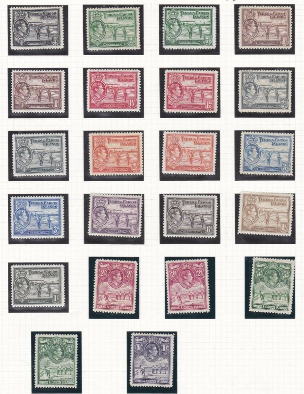 TURKS & CAICOS ISLANDS 1938 - 45  S G 194 - 205  SET OF 14 + SHADES  MH CAT £200