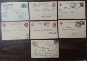 FINLAND 1905/14, Group of 7 diff cards w/NUMERAL CANCELS, VF