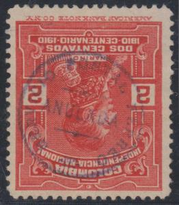 COLOMBIA 1910 RAILROAD Sc 333 CHOICE SERVICIO POSTAL FERREO ANULADA CANCEL VF 