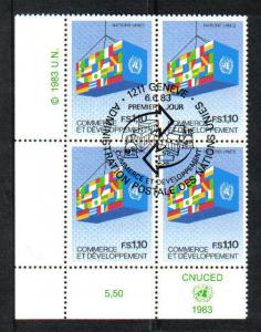 United Nations Geneva  #118 cancelled  1983 1F10 cornerblock of four Exports