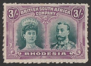 RHODESIA 1910 KGV Double Head 3/- rouletted from IMPERF Proof sheet. MNH **.