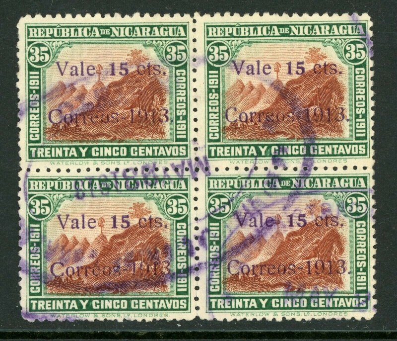 Nicaragua 1913 Gold Liberty 1¢/35¢ Block  Sc 310 VFU W791