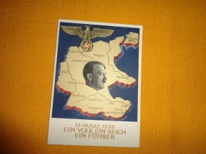 GERMANY WWII PROPAGANDA POSTAL CARD:  1938 EIN VOLK EIN REICH EIN FUHRER