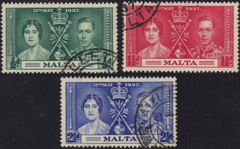 Malta - 1937 - Scott #188-90 - used - Coronation Issue