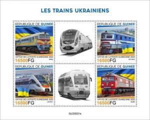 Guinea - 2022 Ukrainian Trains, 2M62, UZ ChS2 - 4 Stamp Sheet - GU220221a