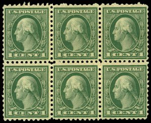 US Sc 543 VF/MNH* BLOCK of 6 -1921 1¢ Washington Perf 10 - Rotary Press-See Desc