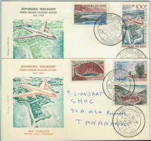 81127 - MADAGASCAR - POSTAL HISTORY -  2 FDC COVERS 1962 - AVIATION vulcanoes