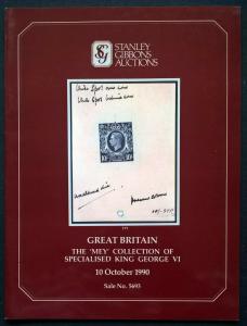 Auction Catalogue The MEY COLLECTION of SPECIALISED KING GEORGE V Great Britain