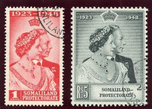 Somaliland 1948 KGVI Silver Wedding set complete VFU. SG 119-120. Sc 110-111.