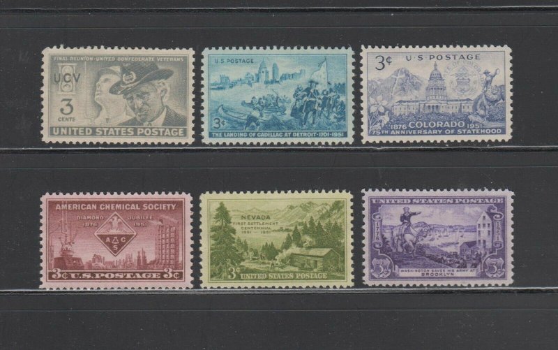 US, 998-1003, 1951 COMPLETE YEAR, MNH, VF, COLLECTION MINT NH, OG