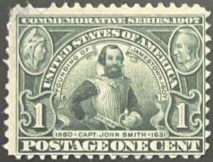 Scott #328 1907 1¢ Jamestown Captain John Smith unused no gum