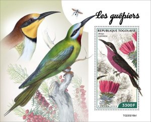 Togo 2022 MNH Birds on Stamps Bee-Eaters Rosy Bee-Eater 1v S/S I 