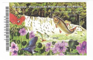 BRAZIL 2005 PIRACEMA, FISH REPRODUCTION, NATURE, FISH, FLOWERS. SOUVENIR SHEET