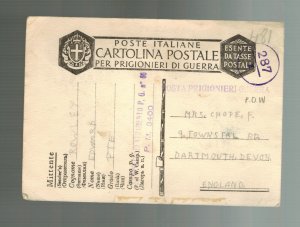 1943 Italy Prisoner of War POW Postcard Cover to Dartmouth England Edward Rowley