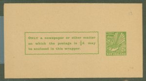 New Zealand  1940 1/2d fantail design wrapper, neatly folded, flap stuck