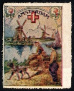 1914 WW One France Delandre Charity Poster Stamp Amsterdam Netherlands Red Cross
