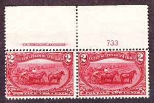 US 286 2c Trans-Mississippi Mint Plate #733 Top Pair F-VF OG NH SCV $160