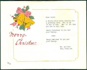 EDW1949SELL : KOREA 1957 Christmas card sent from Korea to USA.