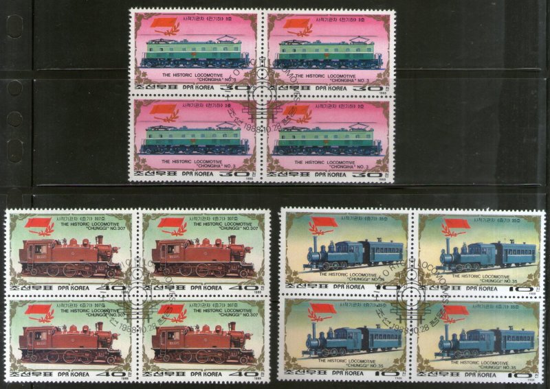 Korea 1988 Historical Locomotive Train Railway Transport BLKSc 2787-89 Cancelled