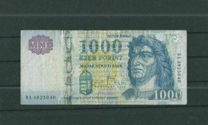 HUNGARY 2010 1000 EZER FORINT BANK NOTE USED . REF 4166