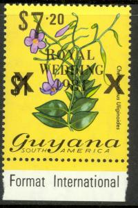 GUYANA 1981 $7.20 on $1.00 BLACK SURCHARGE Royal Wedding Sc 335a MNH