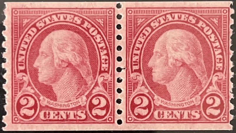 Scott #599 1923 2¢ George Washington rotary perf. 10 vertically MNH OG pair