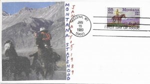 1989 FDC, #2401, 25c Montana Statehood, paste-on cachet