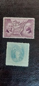 US Scott # 795-796; 3c, 5c Commems. from 1937; Mint, og; light hinged; F/VF