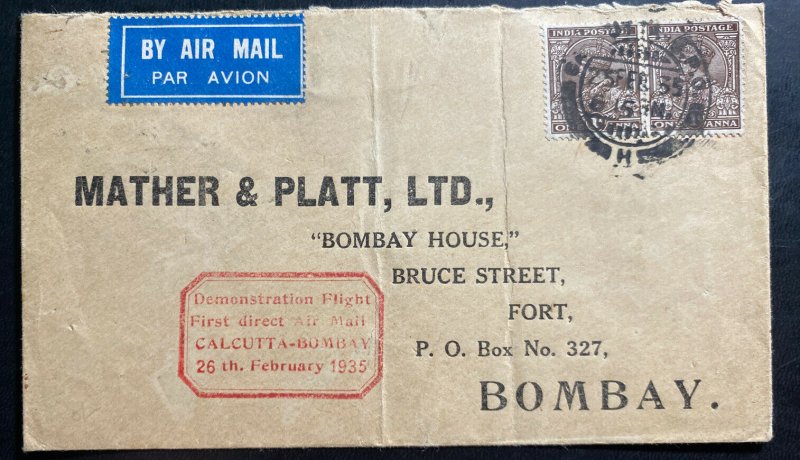 1935 Calcutta India First Demonstration Flight Airmail cover FFC To Bombay