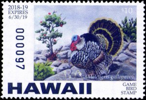 HAWAII #20A  2018 STATE GAME BIRD STAMP TURKEY by Alvin V. Galvez