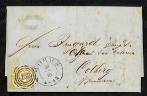 THURN AND TAXIS POSTS GERMANY STATES 1865 WORMS to COLBERG Cover 9kr Sc 55