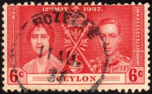 1937 Ceylon, 6c, Used, Sc 275