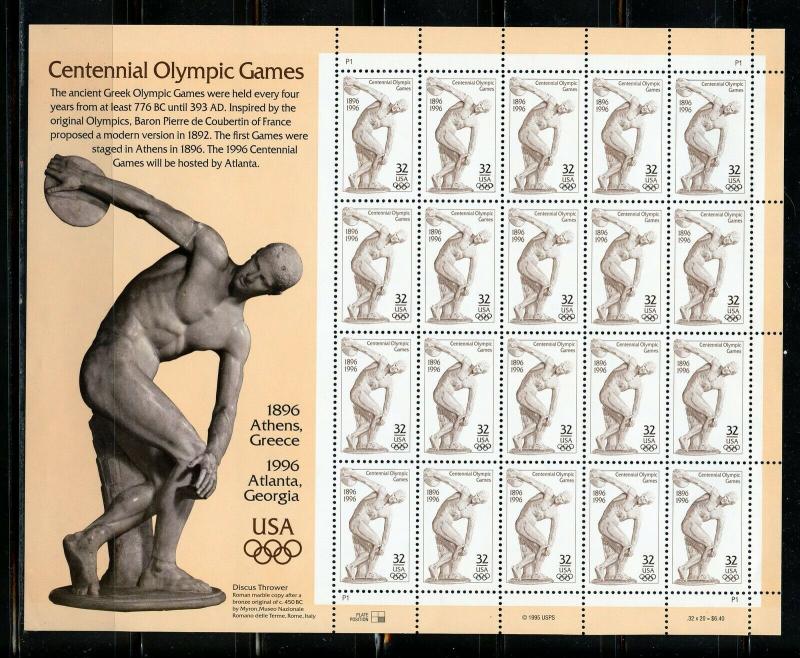 UNITED STATES SCOTT#3087 CENTENNIAL OLYMPICS SHEET  OF TWENTY MINT NH