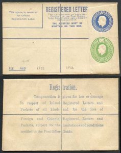 RP33 KGV 3 1/2d and 1/2d Compound Registered Envelope Size F Flap 7 BO under Fl