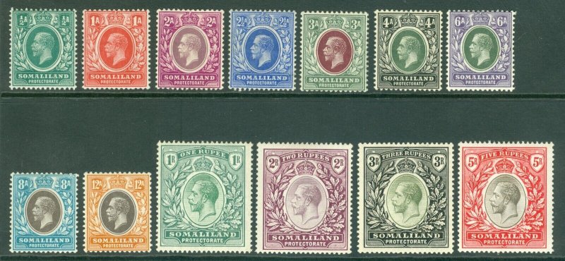 SG 60-72 Somaliland 1912-19 definitive set, watermark MCA. Very lightly...