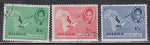 GHANA Scott # 1-2, 4 Used - Kwame Nkrumah, Map & Palm Nut Vulture