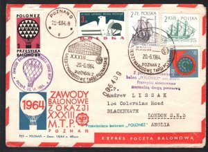 POLAND *BALLOON MAIL* Cover Poznań *POLONEZ* GB London Air Mail 1964 MA1483