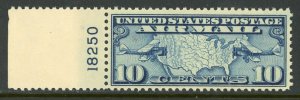 USA 1926 Airmail 10¢ Blue Map & Mail Plane Plate # Single Scott C7 MNH X587