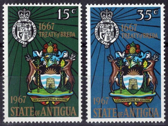 ZAYIX Antigua 193-194 MNH Christmas Coat of Arms Treaty of Breda 111022S139