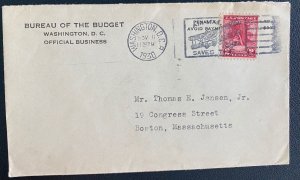 1930 Washington DC USA Bureau Of Budget cover to Boston Ma