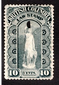 van Dam BCL5 - 10c black, Used, British Columbia Law Stamp,1888-91,Second Series