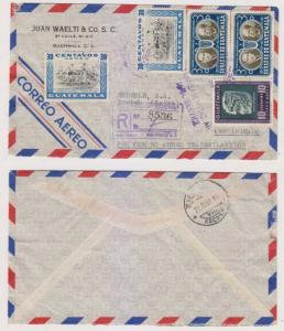 GUATEMALA 1951 SOCCER Sc C161 (2x) + ON COVER PAA SERVICE TO SWITZERLAND SCARCE! 