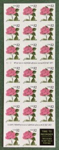 Scott 2492 PINK ROSE Booklet Pane of 20 US 32¢ Stamps MNH ￼1995 